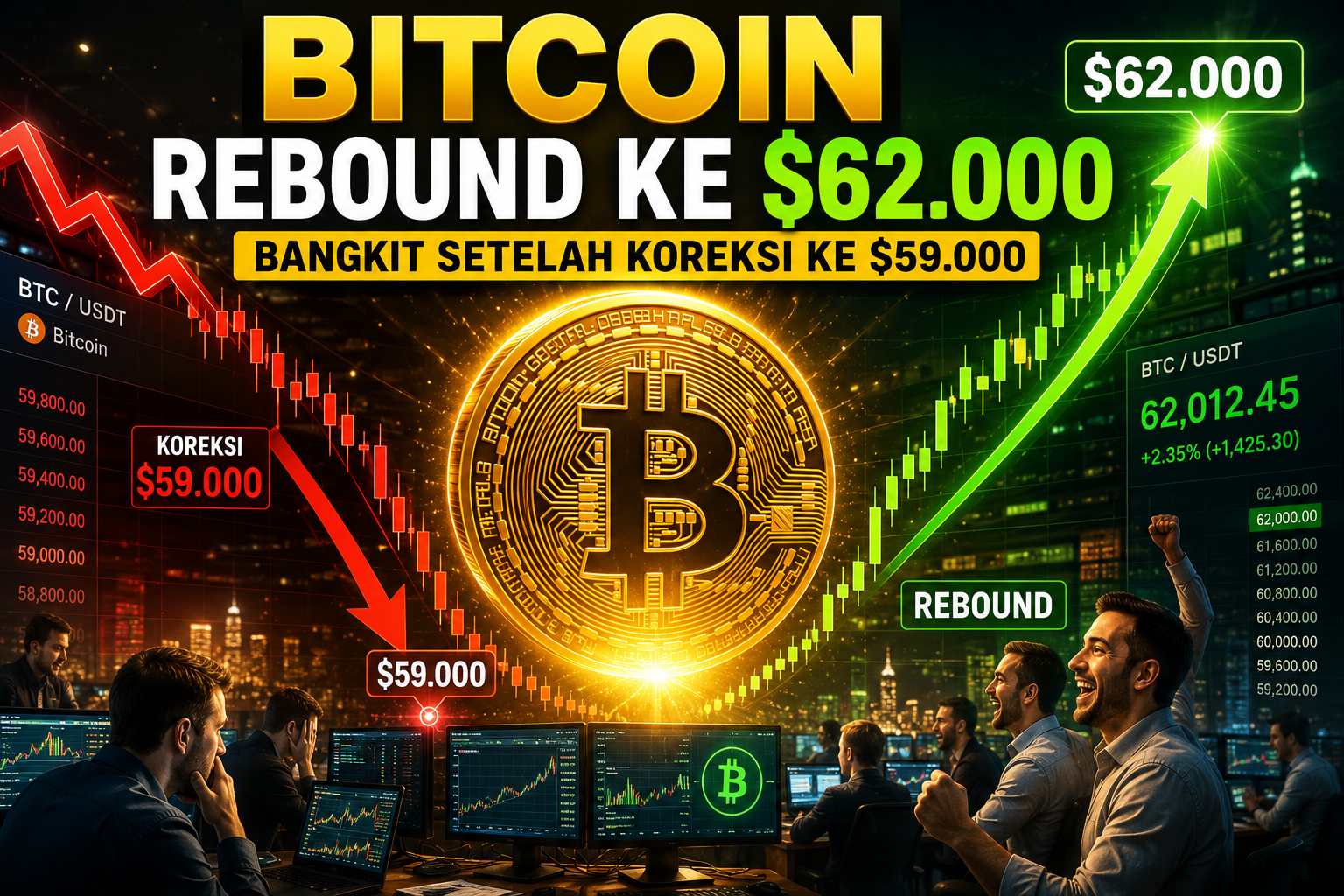 Bitcoin Bangkit dari Tekanan, Kembali ke Area $62.000 Setelah Sempat Terjun ke $59.000