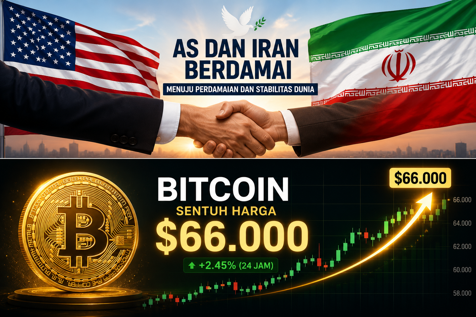 AS-Iran Dikabarkan Berdamai, Bitcoin Kembali Sentuh Harga $66.000!