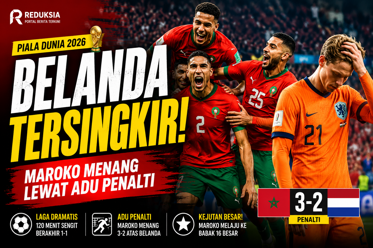 Belanda Tersingkir! Maroko Menang Dramatis Lewat Adu Penalti di Piala Dunia 2026